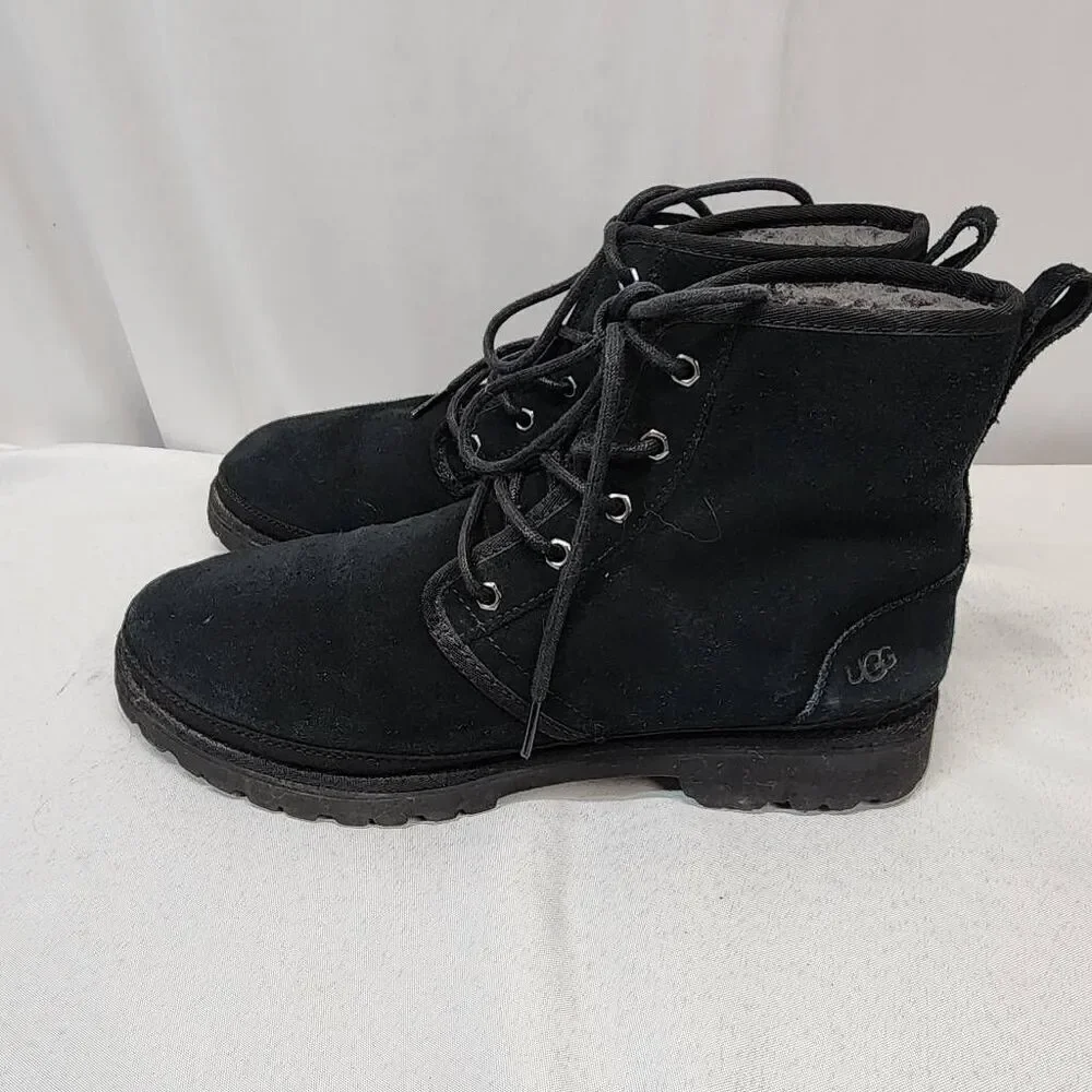 UGG Harkley Black Suede Chukka Ankle Boots, Mens US 11 Lace-Up Fleece Lined